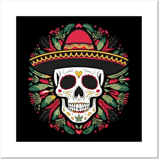 Cinco De Mayo Skull Sombrero Mexican Skull Posters and Art